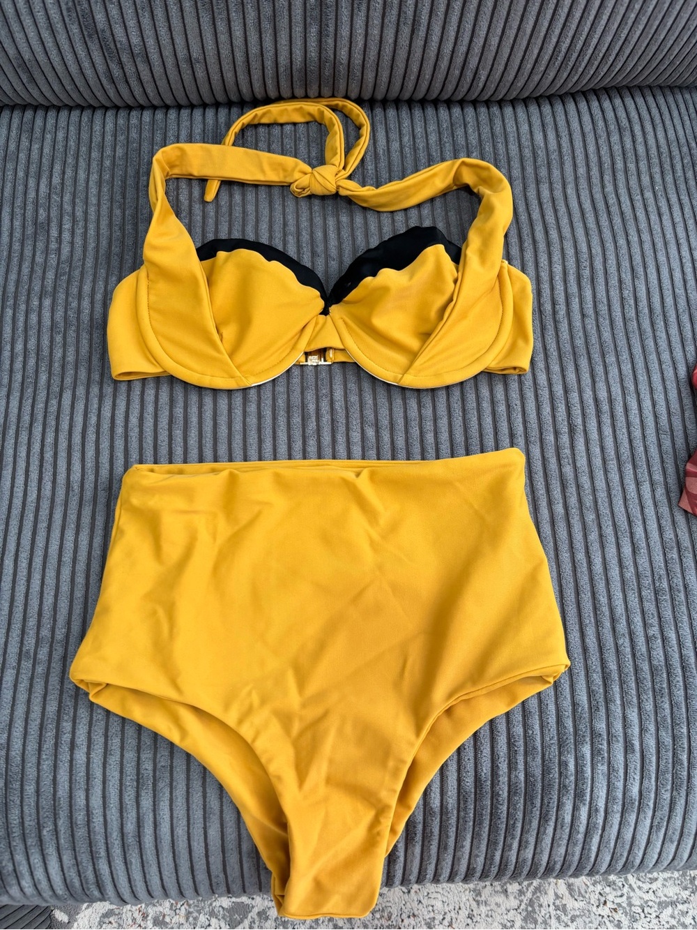 High-Waist Yellow Bikini Set - Padded Halter Top